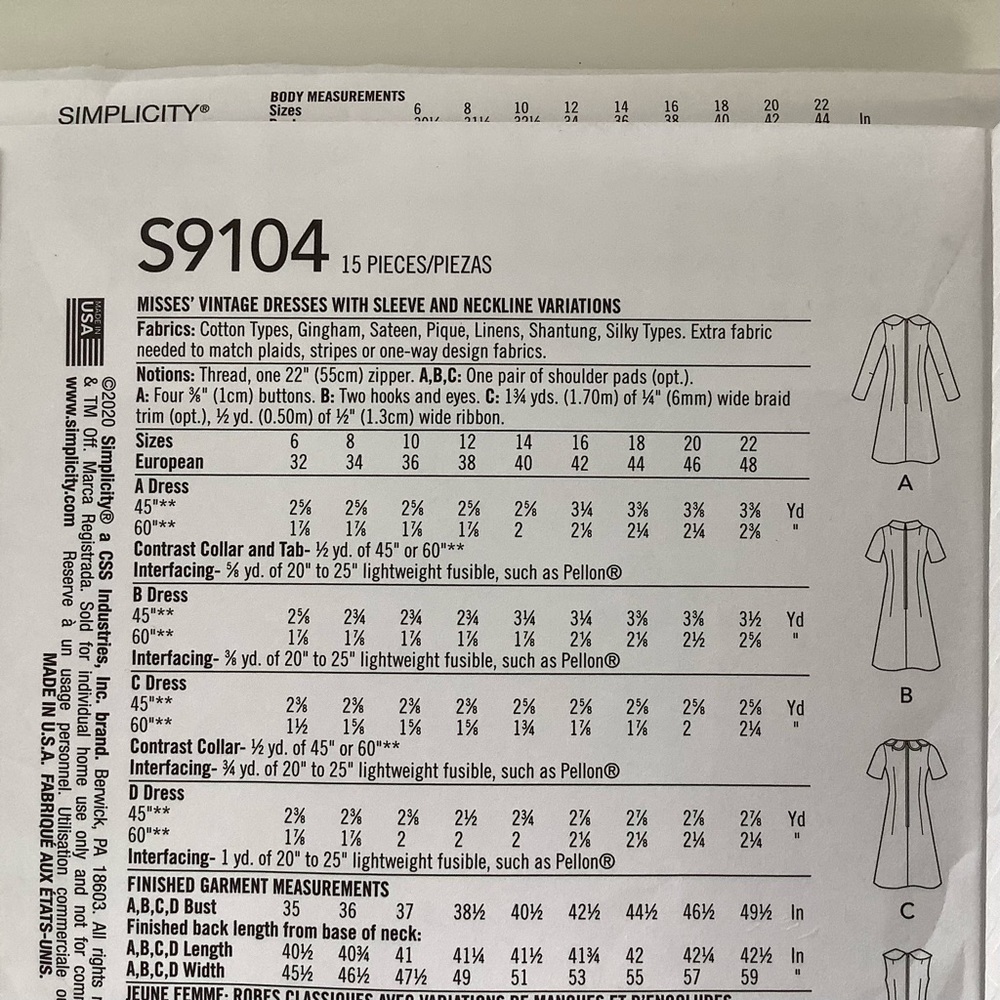 Simplicity S9104 Sewing Pattern - Picture 5 of 6